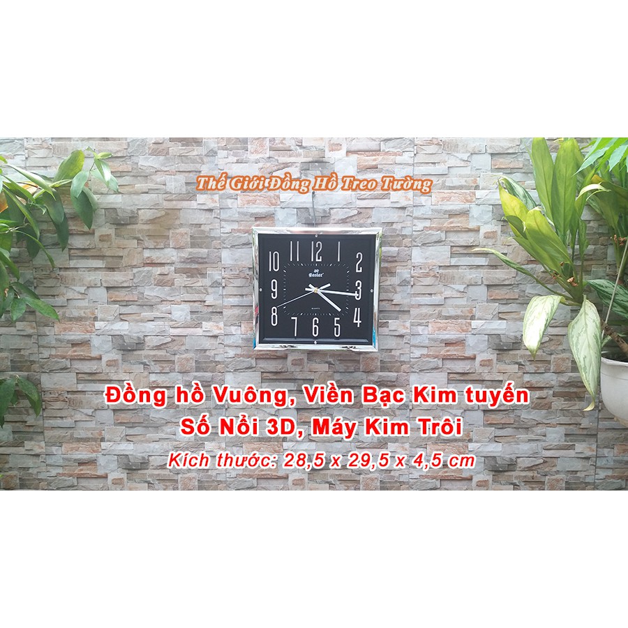 Đồng Hồ Treo Tường KIM TRÔI EASTAR Cao Cấp Vuông Viền Kim Tự Tháp – Số nổi 3D – Tặng Pin Maxell - Bảo Hành 1 Năm
