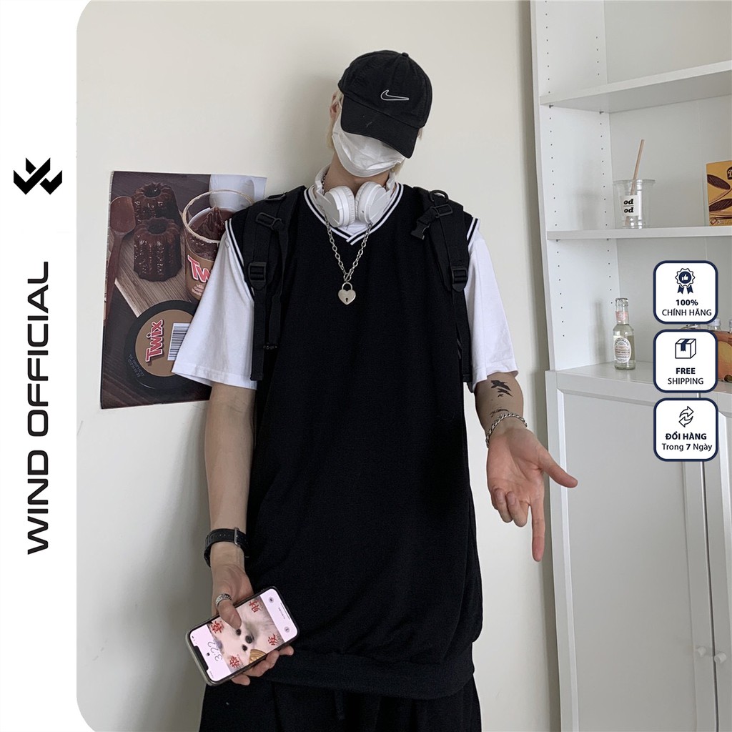 Áo gile unisex Wind form rộng Basic len nam nữ oversize phong cách kiểu ulzzang