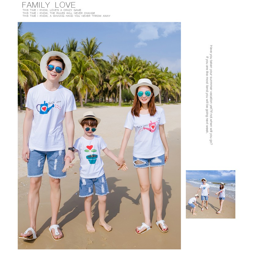 Áo gia đình Familylove - Mẫu Áo gia đình hình chậu cây chất Cotton 100% màu trắng
