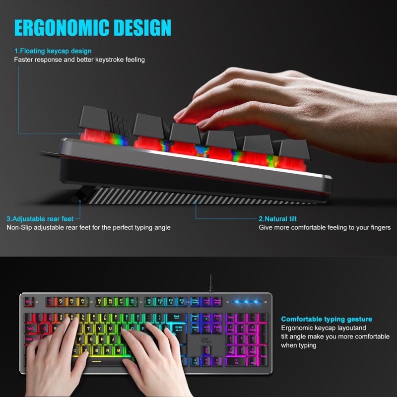 Combo chuột bàn phím máy tính giả cơ gaming giá rẻ T WOLF TF200 - Bảo hành 12 tháng