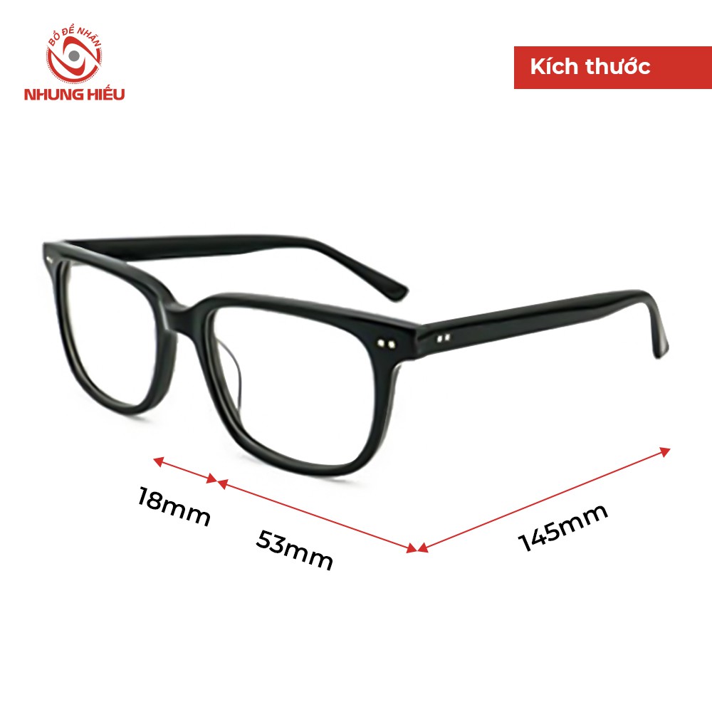 Gọng kính cận thời trang nam nữ NHUNG HIẾU nhựa Acetate lõi Titan cao cấp dáng basic