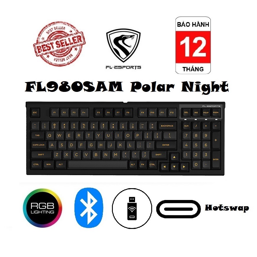 Phím cơ không dây FL-Esports FL980SAM Polar Night RGB/ Bluetooth / Wireless 2.4Ghz / Hotswap