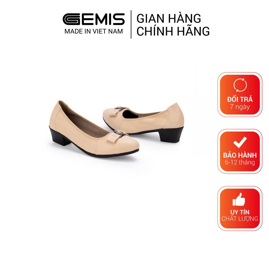 Giày cao gót mũi nhọn đế vuông da bò 3cm GEMIS – GM00161 Kem/Đen