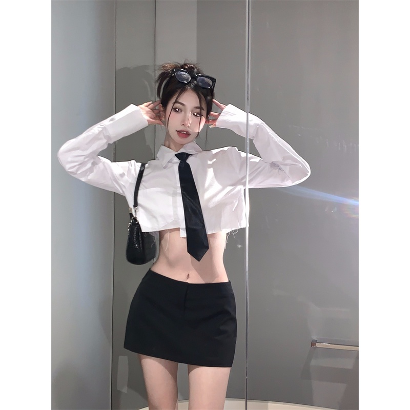 Cocory vn Set Áo Sơ Mi Dài Tay + Chân Váy Chữ A Lưng Cao Thời Trang Nữ