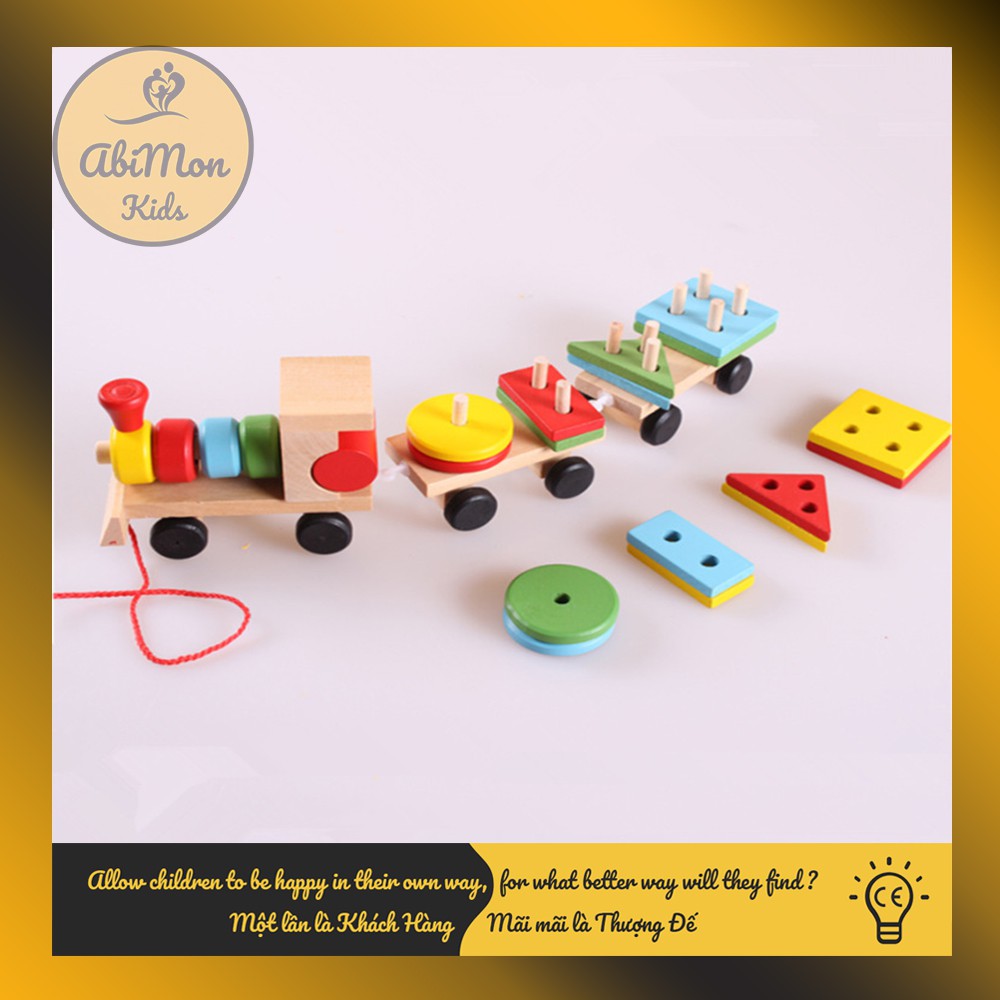 Tàu Hỏa Kéo Gỗ Thả Hình Khối Cho Bé ☘️ Montessori cao cấp ✨ (Đồ chơi Gỗ - Đồ chơi Giáo Dục - An toàn - Thông minh)