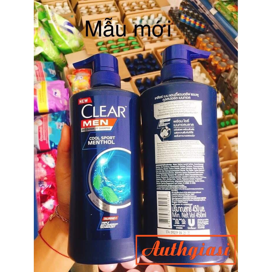 Dầu gội Clear Men Thái Lan sạch gàu hương thơm bạc hà mát lạnh 450ml