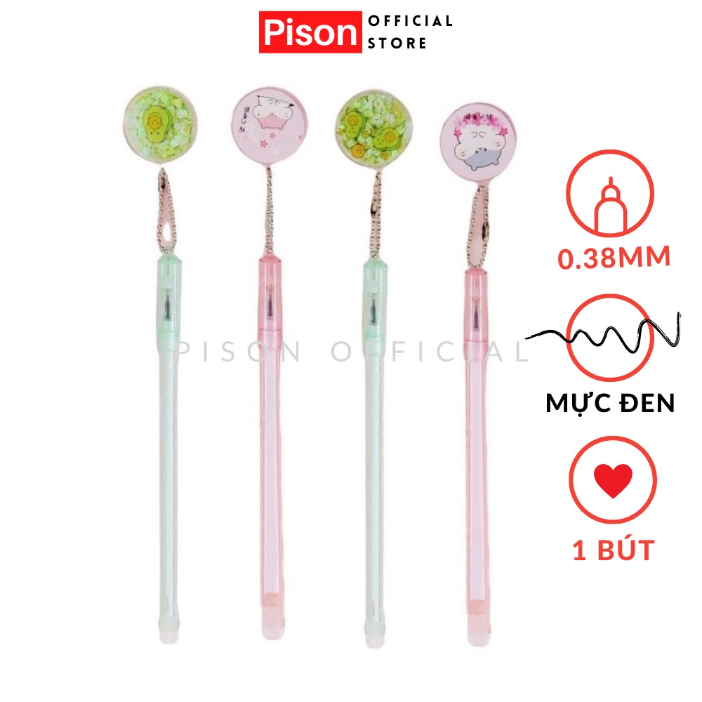 Bút móc xích mực gel Pison hình Hamster và bơ mực đen ngòi kim 0.38mm - BN008 - 01 bút