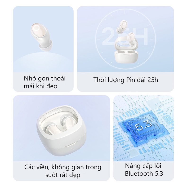 Tai Nghe Nhét Tai Không Dây Baseus WM02 Bluetooth 5.3 TWS Chống Ồn - Có Thể Tùy Chỉnh Tên Tai Nghe - Định Vị Tai Nghe