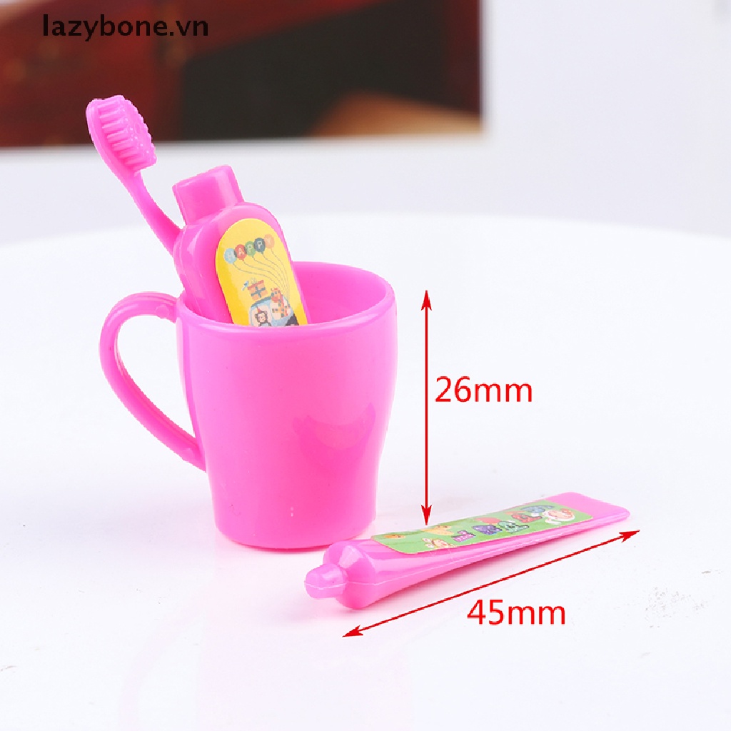 Set bàn chải đánh răng cốc và tuýp kem đánh răng đồ chơi dành cho nhà búp bê