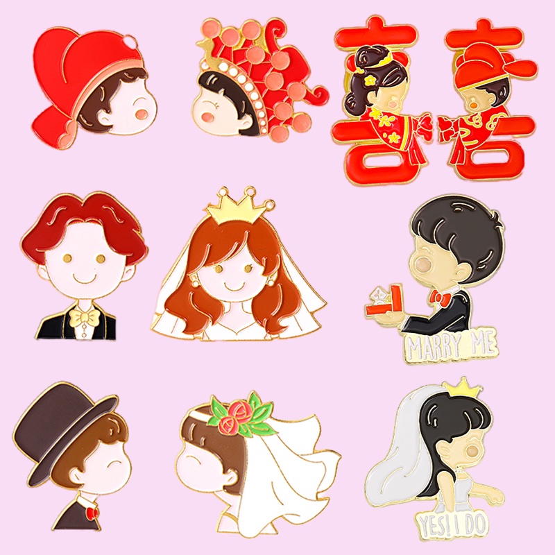 Ghim Cài Áo Hình Cô Dâu Chú Rể Hoạt Hình Sáng Tạo Làm Quà Tặng Cho Bạn Bè