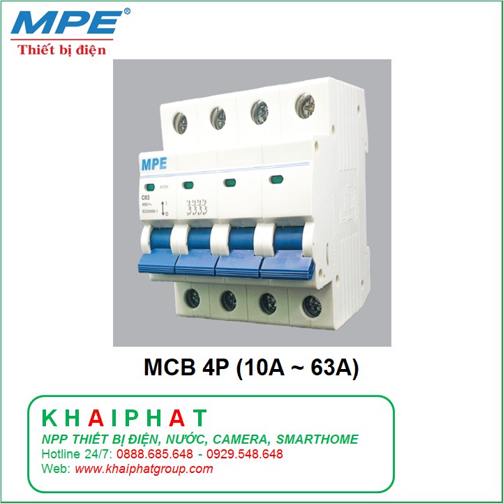 MCB 4P 3 PHA CB TÉP 4 CỰC ÁP TÔ MÁT APTOMAT ÁT TÔ MÁT ATOMAT 10A 16A 20A 25A 32A 40A 50A 63A MPE GIÁ RẺ - KHẢI PHÁT