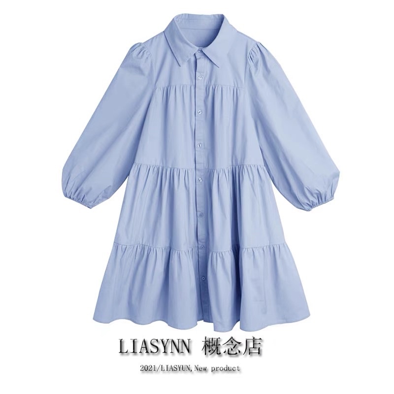 ĐẦM POLO- váy sơ mi babydoll màu xanh