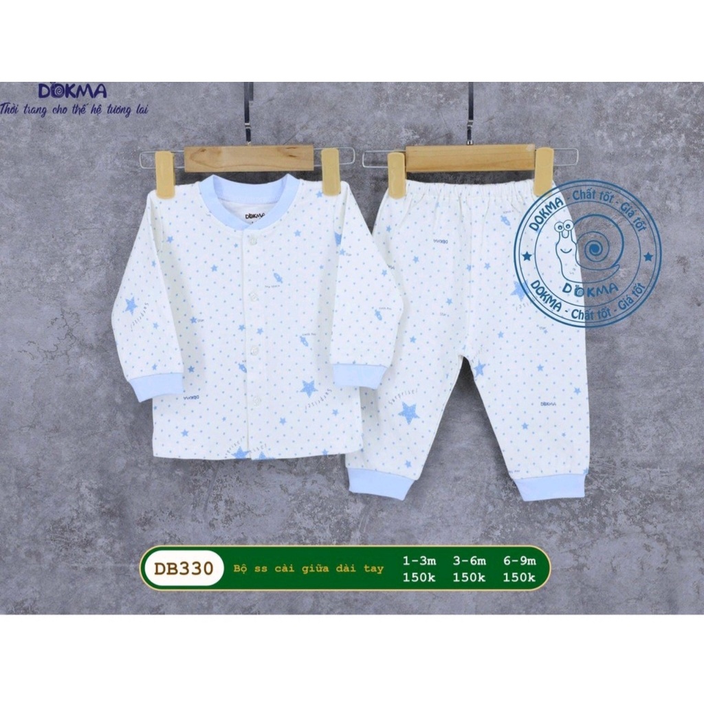 Dokma - Bộ quần áo cài giữa chất nỉ bông cho bé(1-9m) DB330