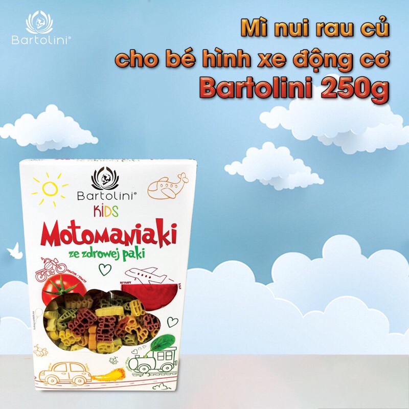 Mì Nui Rau Củ Hình Động Vật/Xe Cộ Bartolini 250g Cho Bé Ăn Dặm