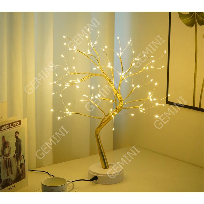 Đèn ngủ để bàn led trang trí phòng ngủ hình cây Decor 108 bóng dùng pin hoặc cắm dây USB 2 in 1 Gemini Shop