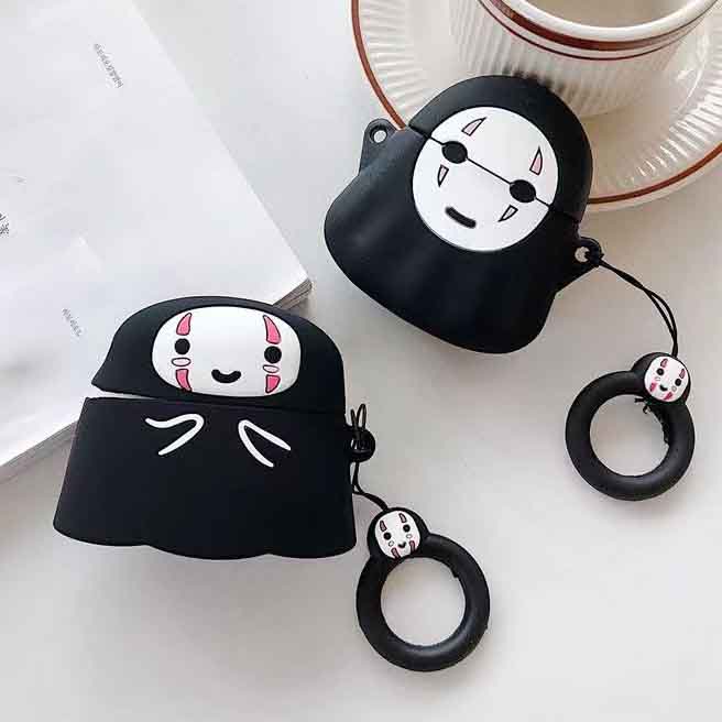 Vỏ Bảo Vệ Hộp Sạc Tai Nghe Airpods 1 / 2 / 3 / pro Bằng Silicon Hình Vô Diện Màu Đen Dễ Thương