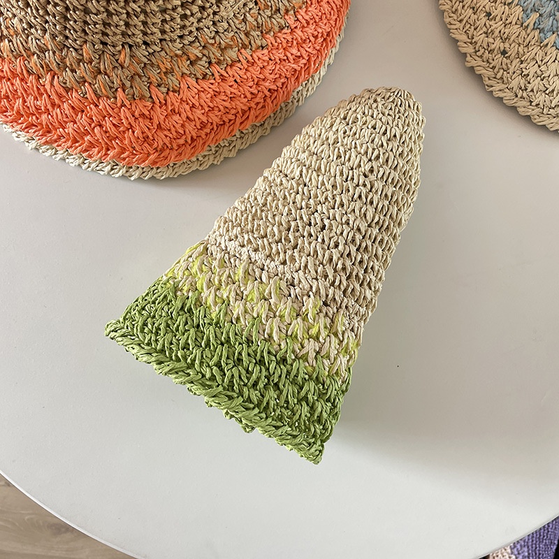 Nón tai bèo đan cói bằng tay màu sắc gradient thời trang mùa hè có thể gấp được dành cho nữ khi đi du lịch