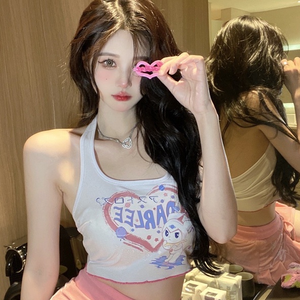 Áo Dệt Kim Hai Dây In Họa Tiết 【ZHELIHANGFEI】 Thời Trang Quyến Rũ Cho Nữ