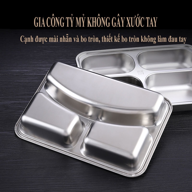 Khay cơm inox 304 cấp thực phẩm an toàn vệ sinh, GDAY, sâu lòng có nắp - LOKING