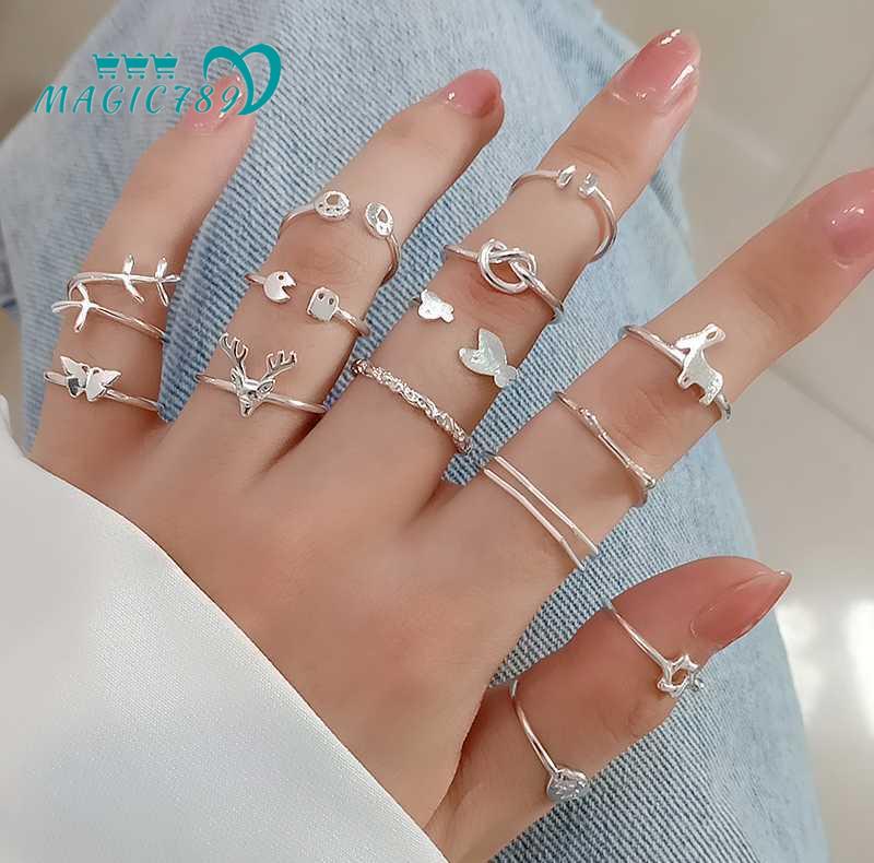 Papayaozhu Nhẫn Hở Hình Bướm Nhánh Cây Có Thể Điều Chỉnh Phong Cách Hàn Quốc Quyến Rũ Dành Cho Nữ