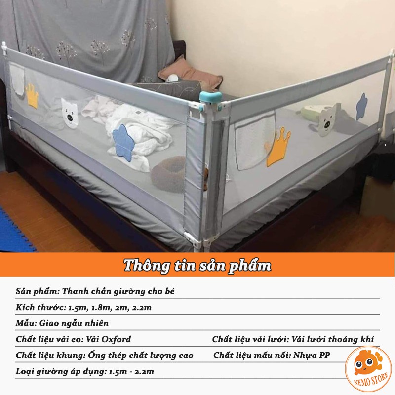 Thanh chắn giường cho bé UMOO BABY SHARK kiêm quây cũi 1m6 1m8 2m 2m2