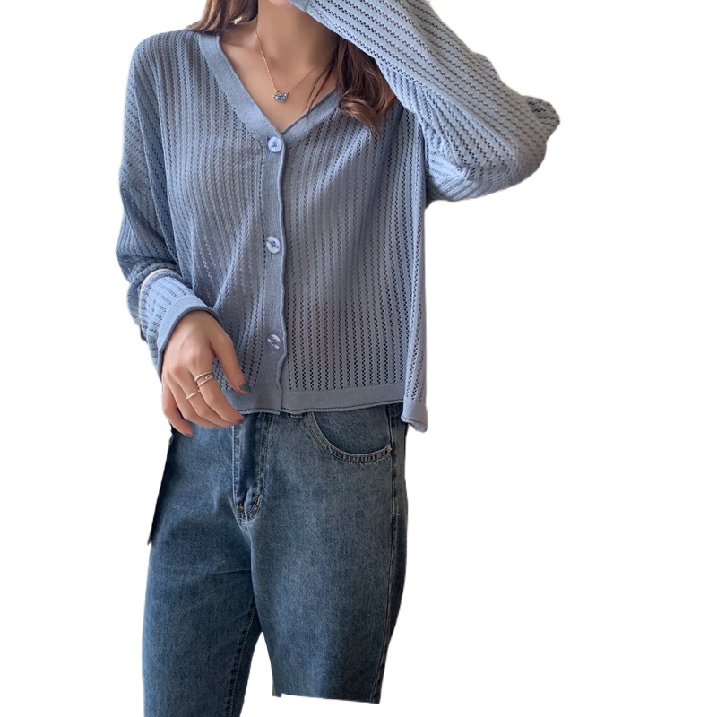 Phụ Nữ Mùa Hè Và Mùa Thu Mới Thời Trang Áo Cardigan Mỏng Cổ Chữ V Phong Cách Hàn Quốc Áo Ngắn