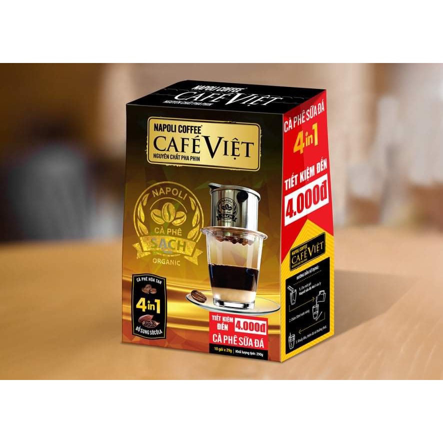 Cà Phê Sữa Đá Bổ Sung Socola Napoli Coffee 4in1 (10 gói x 29g) Cafe sạch hộp lớn