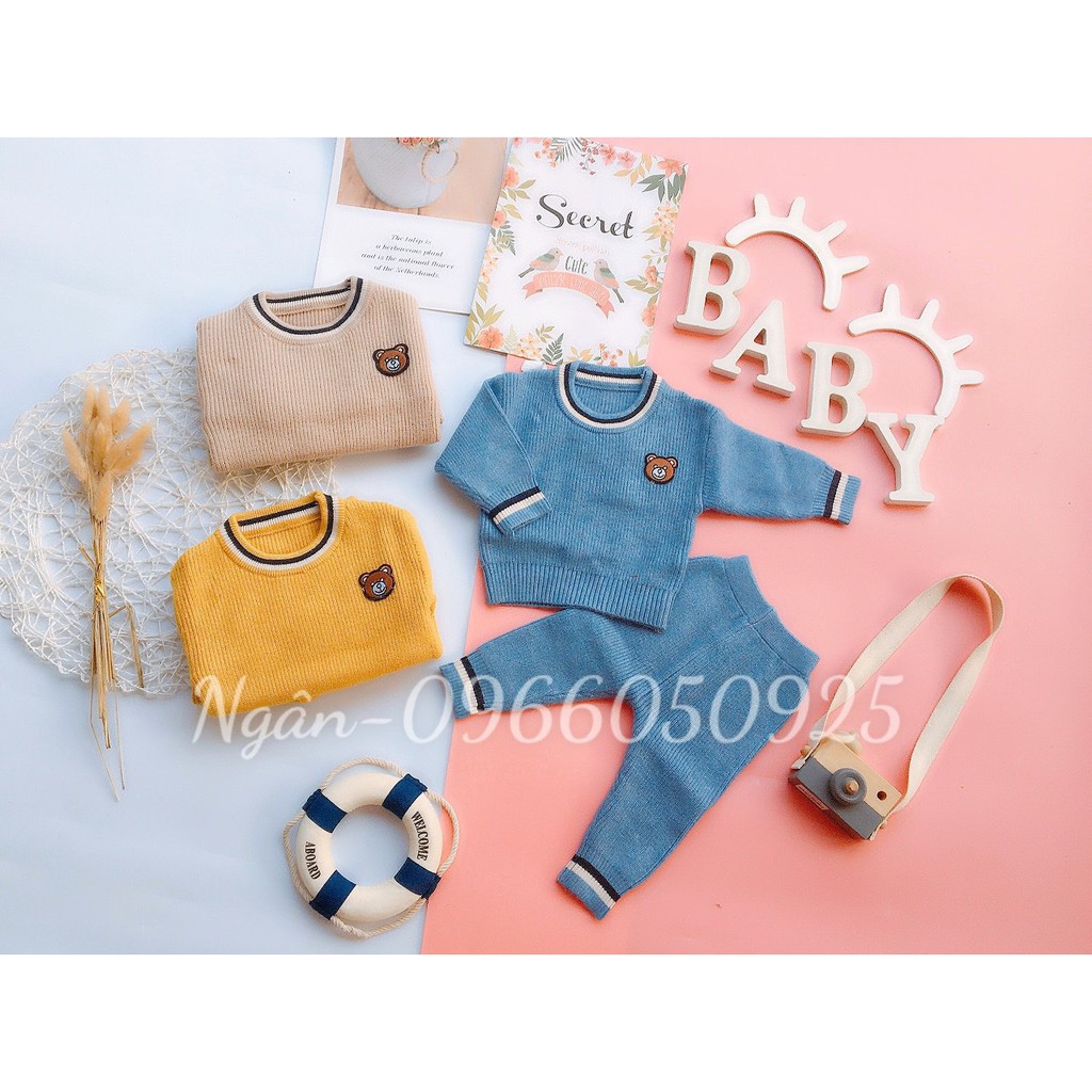 Bộ Len Cho Bé Trai Từ 5-14kg(0-3 tuổi), Bộ Len Hình Gấu Dày Dặn Hàng Quảng Châu