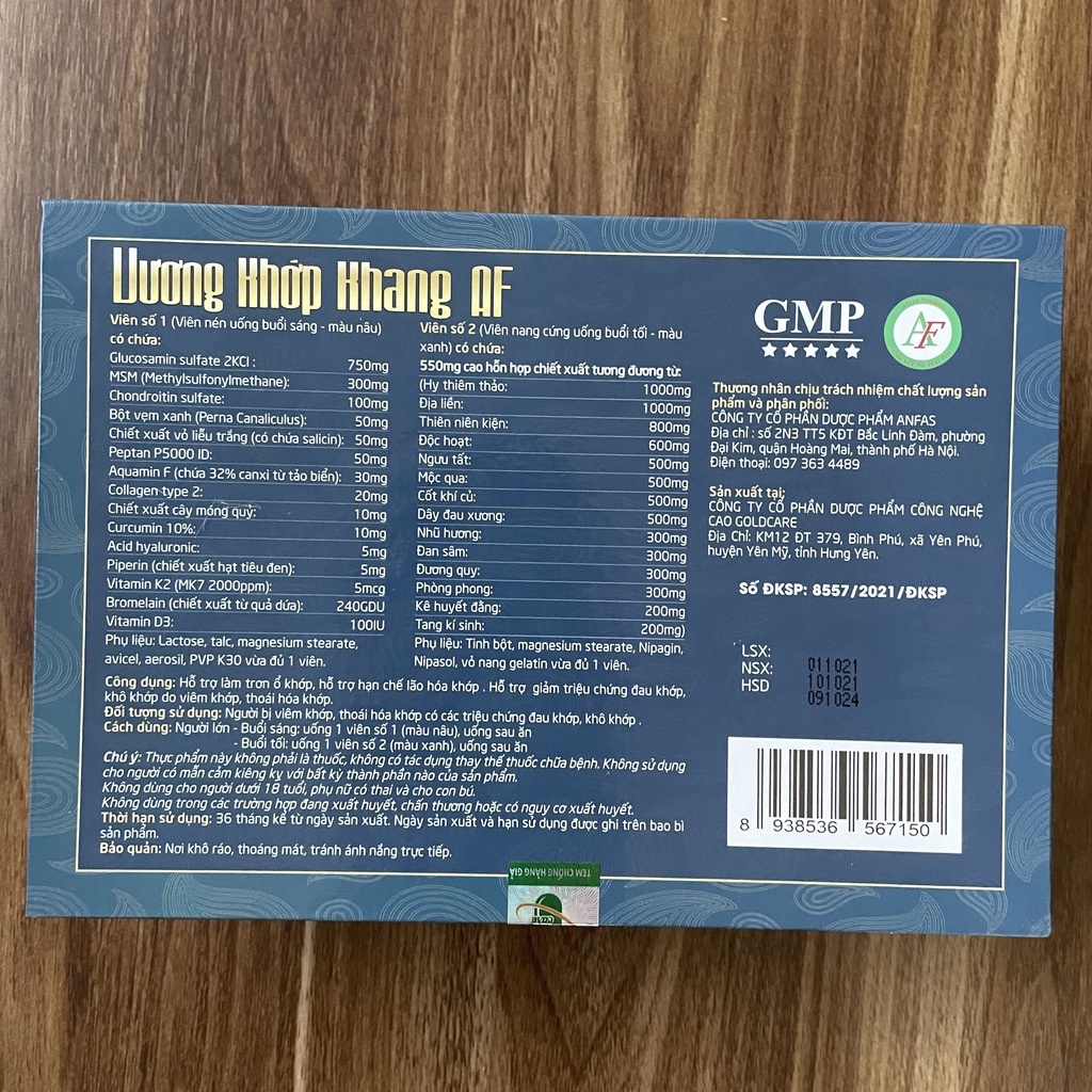 Bổ xương khớp Vương Khớp Khang AF hộp 2 lọ x 30 viên giúp giảm khô khớp, đau khớp, thoái hóa khớp