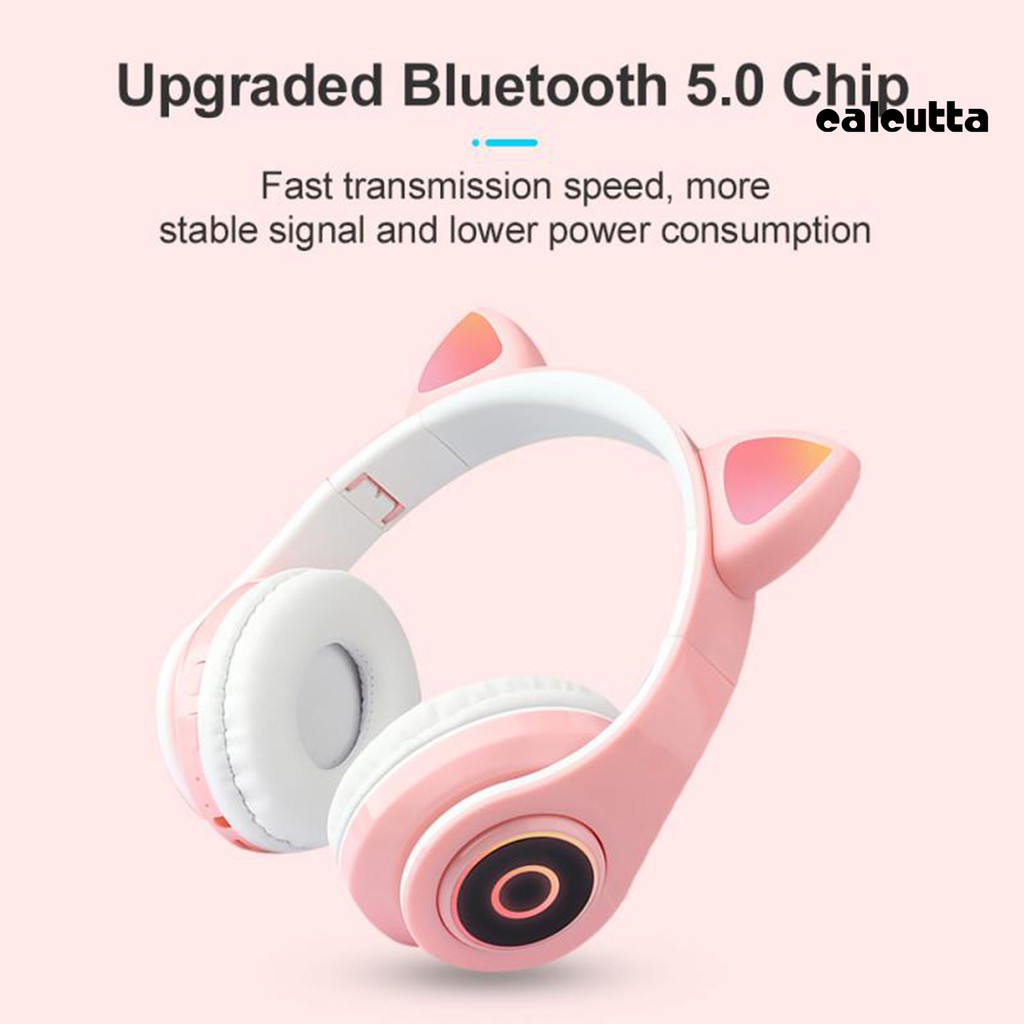 Tai Nghe Bluetooth 5.0 P39M Hình Tai Mèo Có Mic Và Đèn Led