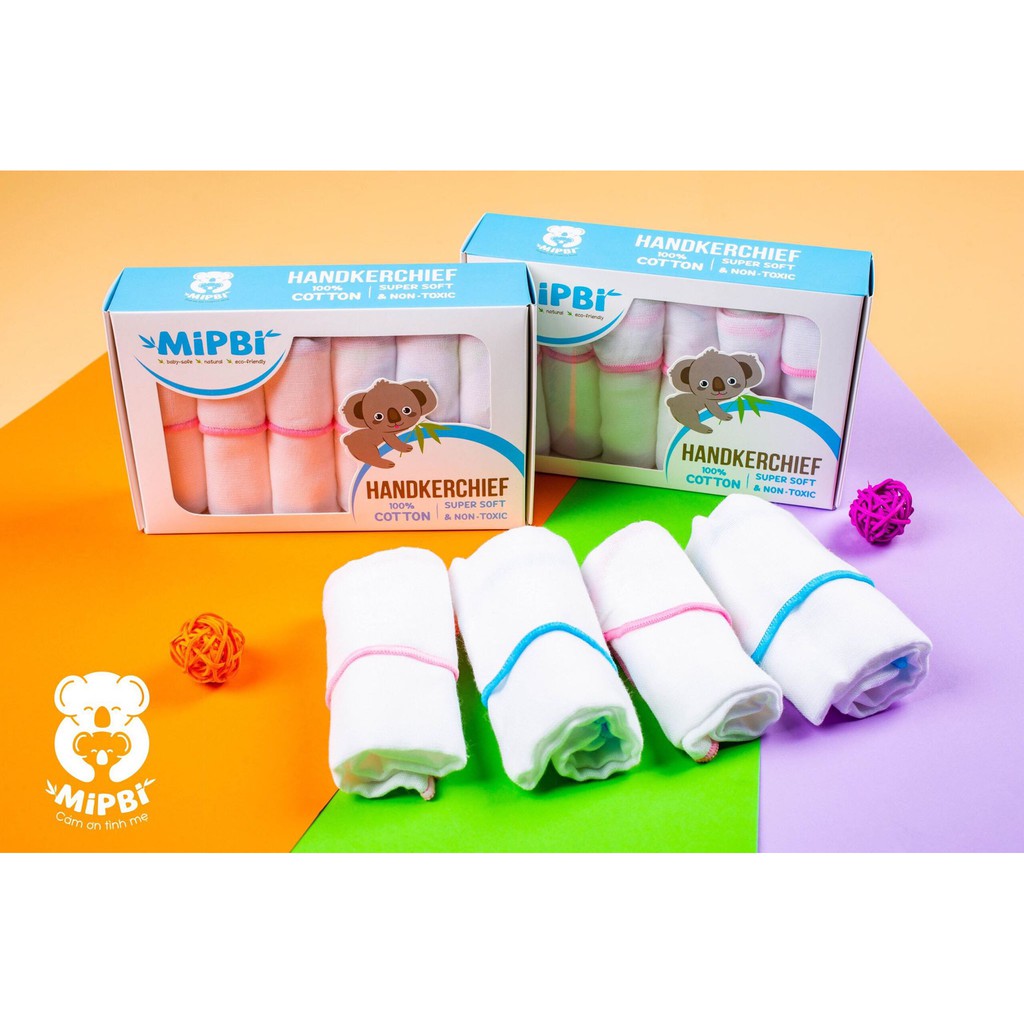 Khăn Sữa Hộp Mipbi/Khăn Sữa Cho Bé 100% Cotton Thấm Hút Tốt,Diệt Khuẩn 30x30cm 6c (3 Lớp,4 Lớp)