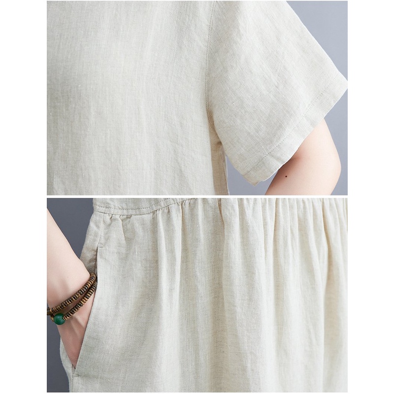 Váy suông linen màu be xinh [ Đi dạo + đi làm + mặc nhà + chất linen cao cấp]