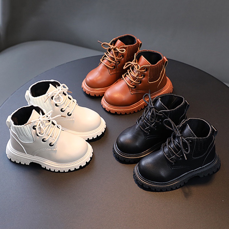 Giày Bốt Martin Cổ Thấp Phối Khóa Kéo Bên Hông Thời Trang Anh Quốc Cho Bé