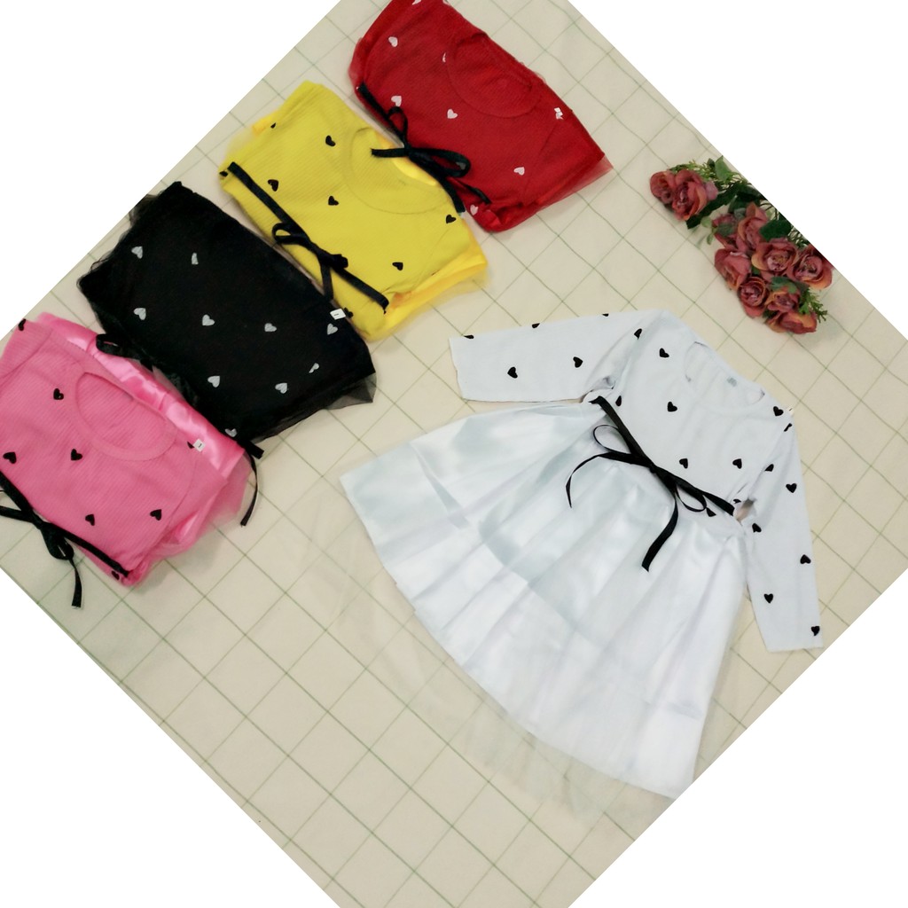 Đầm váy bé gái dài tay cotton len cho bé từ 8kg đến 20kg( màu đỏ, hồng, vàng, trắng, đen)