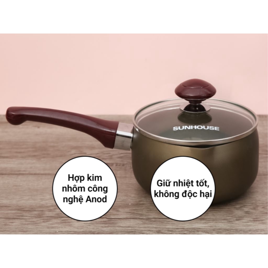 Nồi nấu bột cho bé , nồi quấy bột chống dính Sunhouse SH99 14M1 chính hãng nhỏ gọn tiện lợi