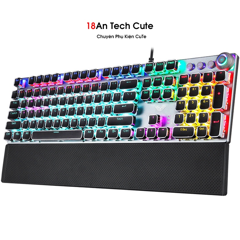 Bàn Phím Cơ, Bàn Phím Chơi Game F2508 Pro Full Size 104 Phím LED RGB Nhiều Chế Độ Cực Đẹp | Kèm Kê Tay Dùng Cho Máy Tính