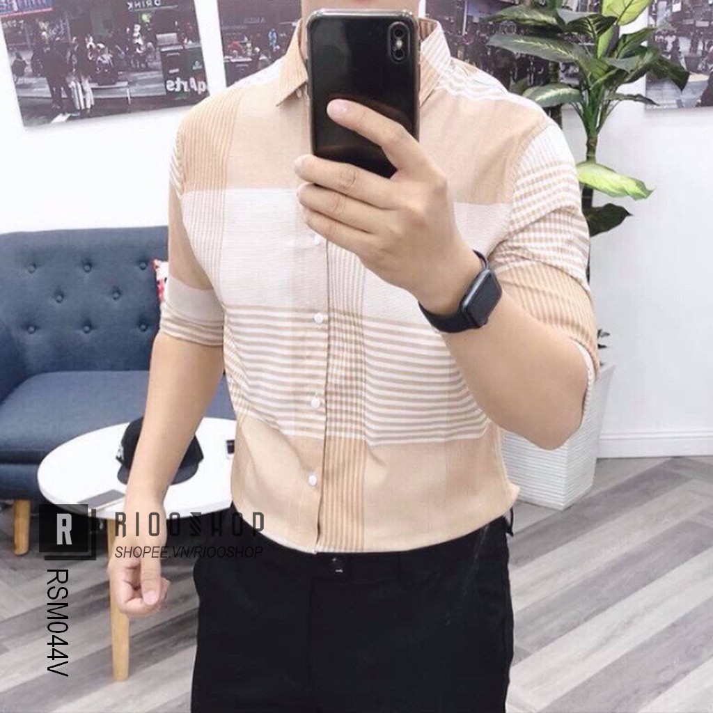 Áo sơ mi nam nữ cao cấp dài tay kẻ sọc 5D cực đẹp RSM044V | BigBuy360 - bigbuy360.vn