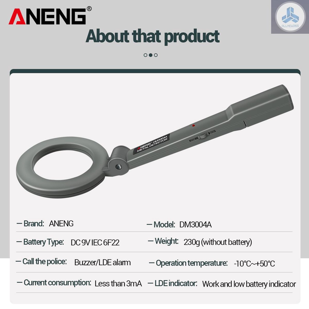 Máy Dò Kim Loại Điện Tử Cầm Tay ANENG 180 Độ°Đèn Pin Đội Đầu Có Cảnh Báo Và Âm Thanh VN26