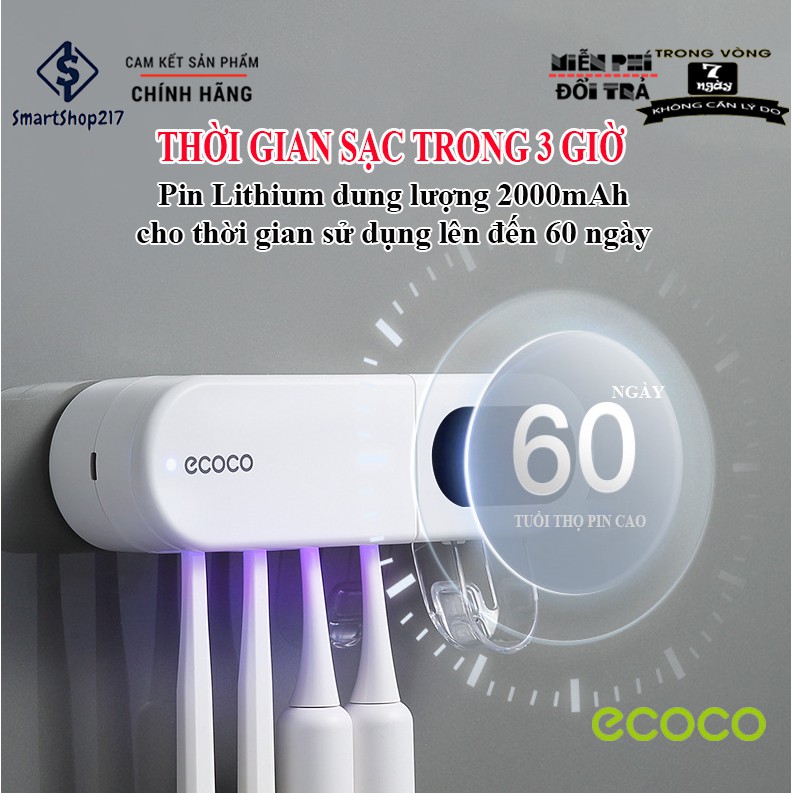 Máy Khử Trùng, Tiệt Trùng Bàn Chải Đánh Răng Bằng Tia Cực Tím (Băng Tần UV Kép UVC + UVA) - Thương Hiệu Nhật Bản ECOCO