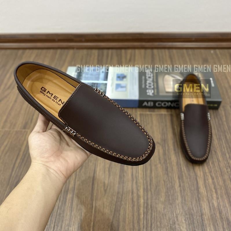 Giày lười nam chất liệu da thật mềm mại đế cao su khâu chỉ bảo hành 12 tháng GM102 🇦🇫
