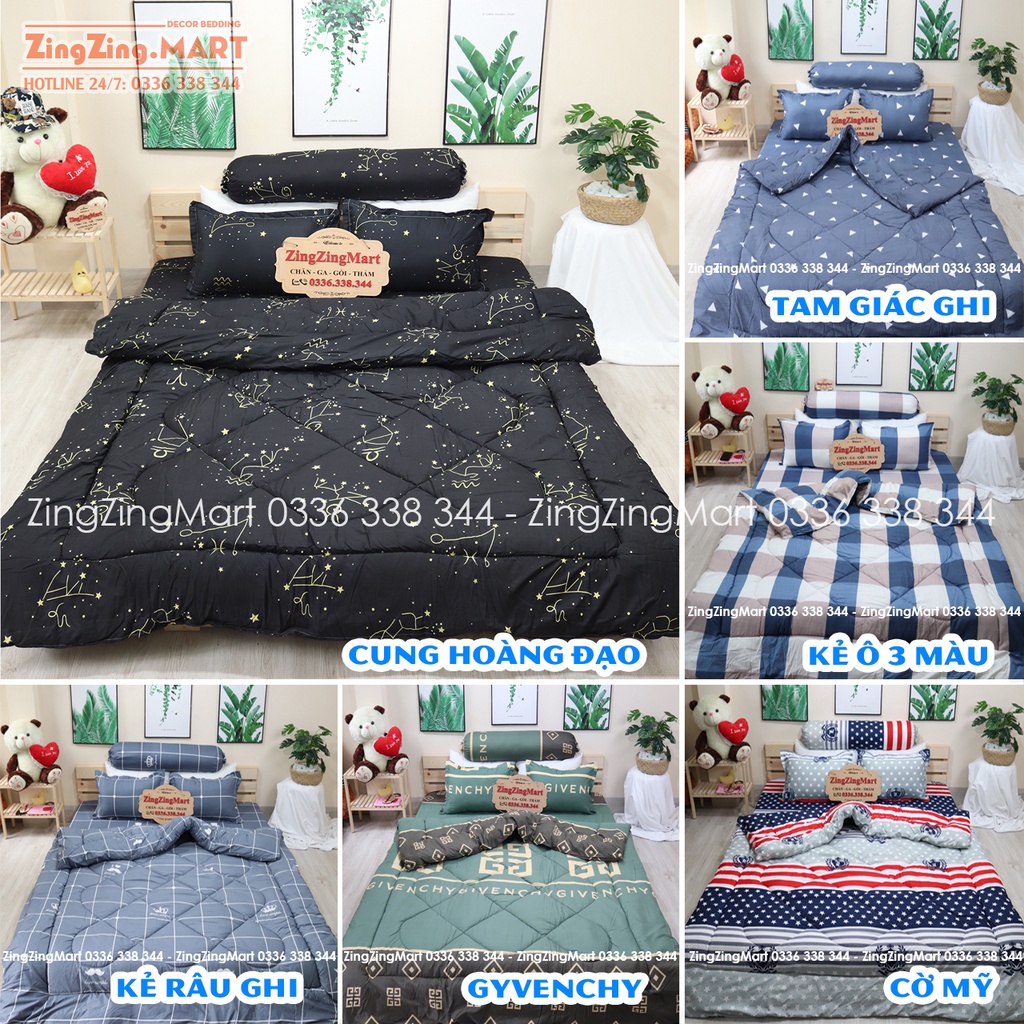 [CHỌN MẪU] Set 5 CHĂN PHAO Ga Gối poly cotton [Loại Đẹp] [ Chăn phao + 1 Ga chun + 2 Vỏ gối nằm + 1 Vỏ gối ôm ]