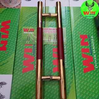 Tay nắm cửa kính cường lực,Tay gỗ đỏ đầu vàng dài 60