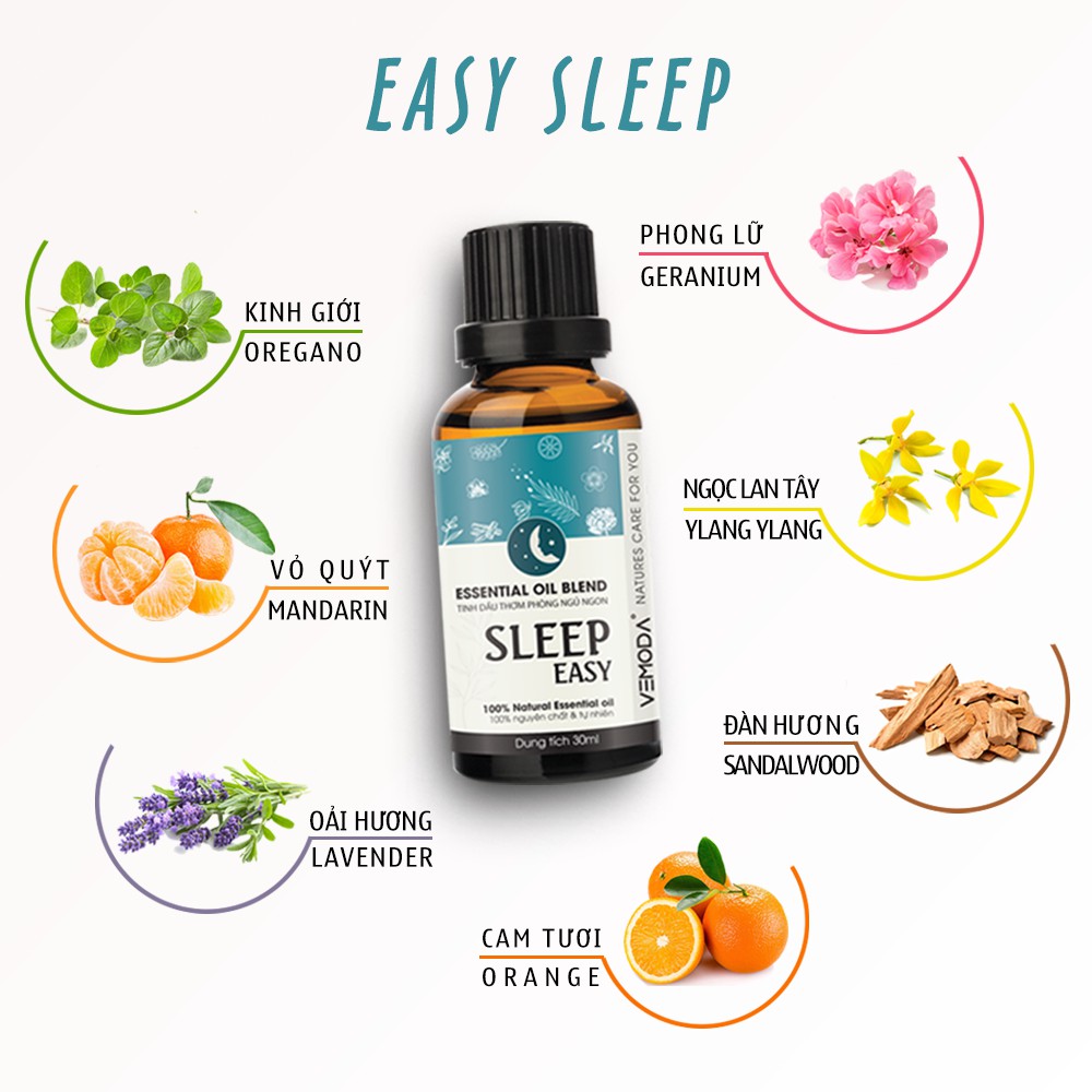 Tinh dầu ngủ ngon Sleep Easy Vemoda giúp xông phòng, thơm không gian, cải thiện giấc ngủ, giúp ngủ sâu giấc