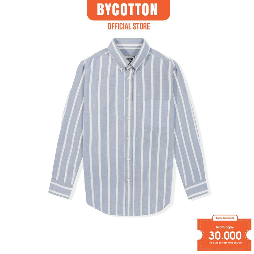 Áo Sơ Mi Nam Dài Tay Xanh Xám Phối Sọc BY COTTON Grey Blue Stripes Oxford