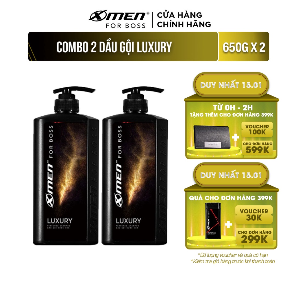 [Mã FMCGMALL -8% đơn 250K] Combo 2 Dầu Gội Xmen for boss Hương Sang Trọng Luxury 650g/chai