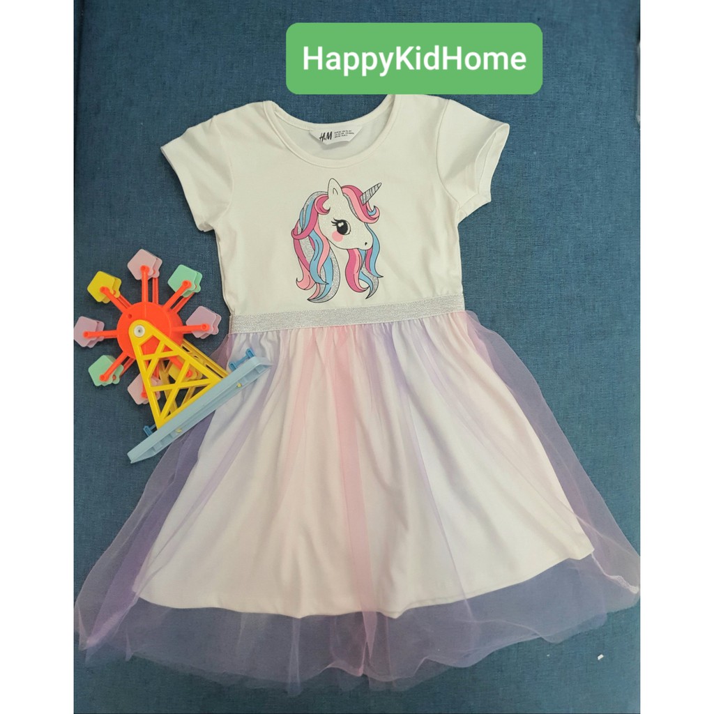 Váy Đầm Coton  Phối Chân Voan (Xuất Dư), Hình Ngựa Pony Siêu Xinh Xắn cho bé (Size 2-10 tuổi)