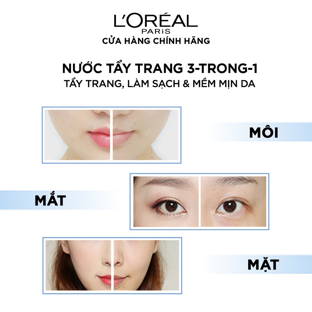 Bộ 2 nước tẩy trang dưỡng ẩm mượt da 3in1 L'Oreal Paris Micellar Water