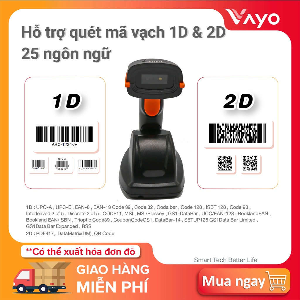 Máy scan barcode, máy đọc mã vạch, Máy quét mã vạch không dây Vscan thương hiệu Vayo