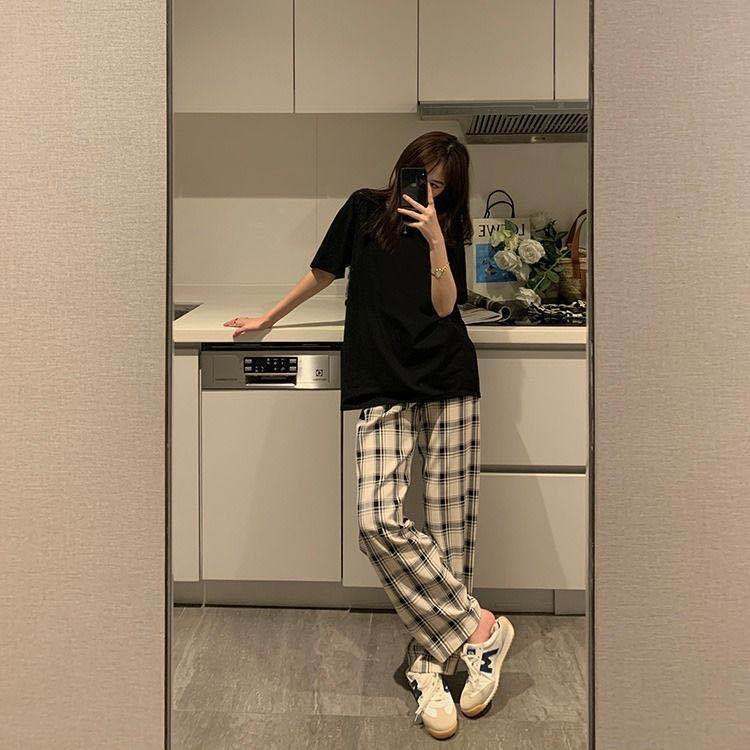 Quần dài lưng cao họa tiết kẻ caro phong cách Hàn Quốc thời trang cho nữ | BigBuy360 - bigbuy360.vn