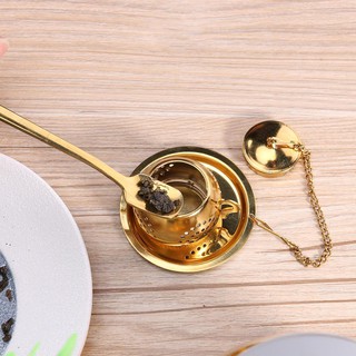 Gold Stainless Steel Tea Spoon Infuser Holder Filter Tea Strainer with Base *DC